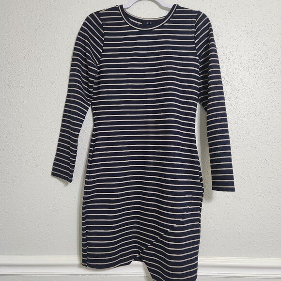 Iris Women's Size XL Navy/Tan Long Sleeve Bodycon stretch side zip Dress - Picture 1 of 6